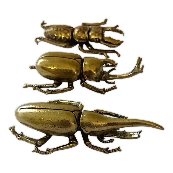 3 Metal Insect Figures Bugs Beetles Gold Tone Steampunk Halloween Cake Topper - Picture 5 of 15